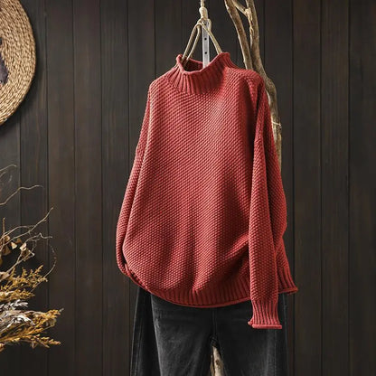 Turtleneck three-dimensional diamond knitted sweater