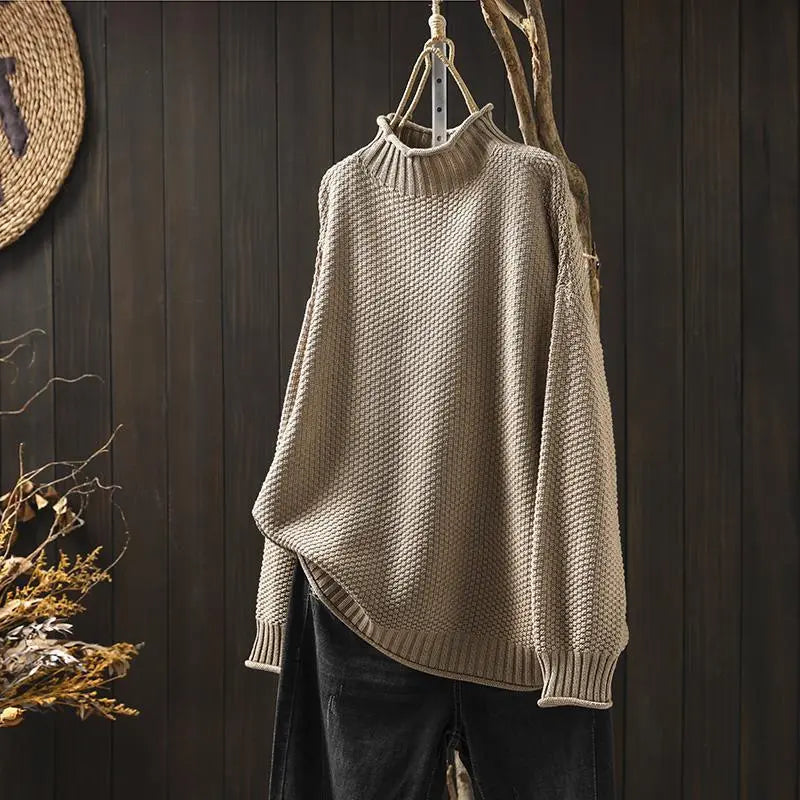 Turtleneck three-dimensional diamond knitted sweater