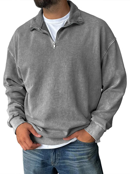 🔥Christmas Sale🔥 Men's Fashionable Retro Half-zip Stand Collar Casual Sweatshirt